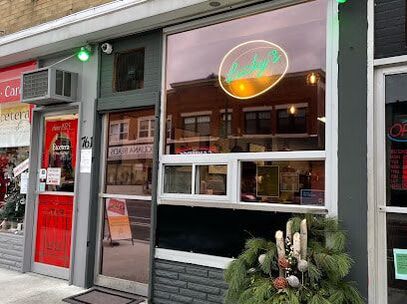 Front exterior of Lucky's Cambridge eatery in Preston Cambridge Ontario
